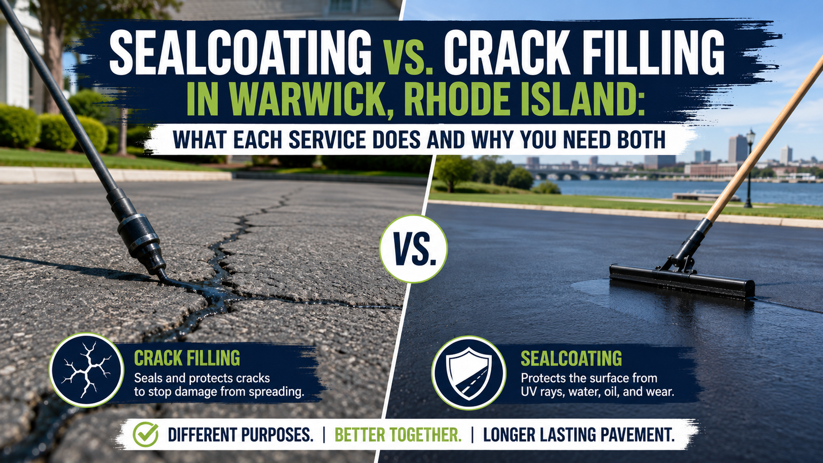 Sealcoating vs. Crack Filling in Warwick, Rhode Island: What Each Service Does and Why You Need Both
